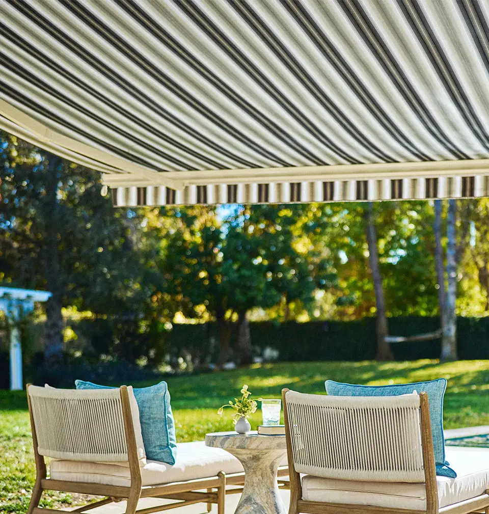 Awning over patio furniture