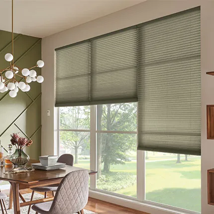 Room with olive green window shades
